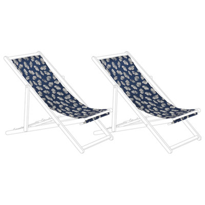 Set of 2 Sun Lounger Replacement Fabrics Floral Pattern Navy Blue ANZIO/AVELLINO