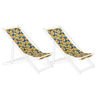 Set of 2 Sun Lounger Replacement Fabrics Floral Pattern Yellow ANZIO/AVELLINO