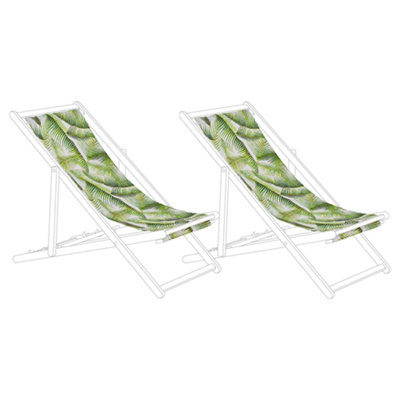 Set of 2 Sun Lounger Replacement Fabrics Palm Leaves Pattern Green ANZIO/AVELLINO