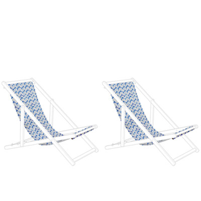 Set of 2 Sun Lounger Replacement Fabrics White and Blue ANZIO/AVELLINO