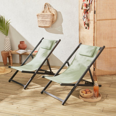 Set of 2 sun loungers adjustable deck chairs with headrests made from