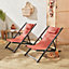 Set of 2 sun loungers - adjustable deck chairs with headrests made from aluminium frame - Gaia - Anthracite frame Terracotta text