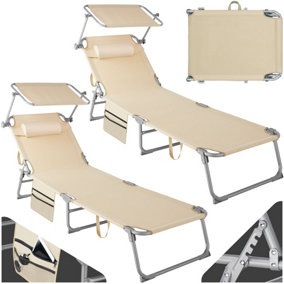 Set of 2 Sun Loungers Chloé - foldable, adjustable sun canopy - beige