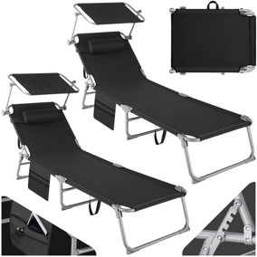 Set of 2 Sun Loungers Chloé - foldable, adjustable sun canopy - black
