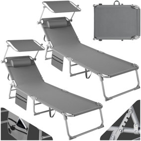 Set of 2 Sun Loungers Chloé - foldable, adjustable sun canopy - grey