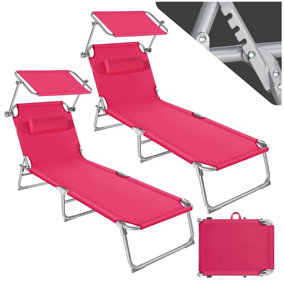 Set of 2 Sun Loungers Chloé - foldable, infinitely adjustable sunroof - pink