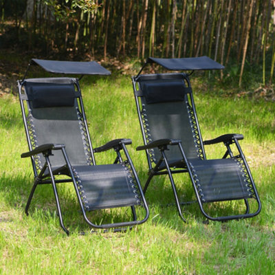 Set of 2 Sun loungers With Canopy Garden Outdoor Reclining Chairs