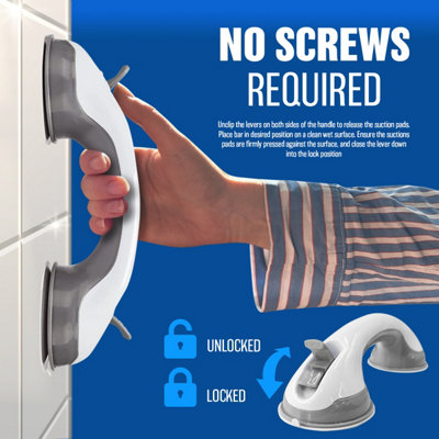 Powerful Suction Cup Handle - Silver, For Glass Doors, Drawers, Bathtub Safety, No Drilling Required