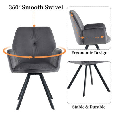 Set of 2 Swivel Dining Chairs Velvet Office Desk Chairs with Armrest