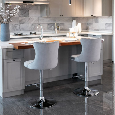 Set of 2 Swivel Velvet Bar Stools with Comfortable Tufted Back for Dining Room Kitchen Steel