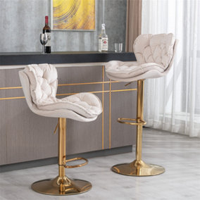 Set of 2 Swivel Velvet Bar Stools with Double Layer Cushion for Kitchen Island, Cafe, Bar Counter, Dining Room, Beige