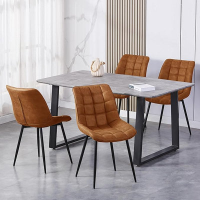Set of 2 Tan Suede Effect Dining Chairs Plush Padded Upholstered Accent Chair - Alba by MCC