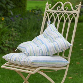 Set of 2 Tenby Striped Indoor Outdoor Furniture Garden Chair Seat Pads Cushions