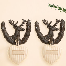 Set of 2 Traditional Cast Iron Vintage Deer Wall Hooks Gift for Father's Day