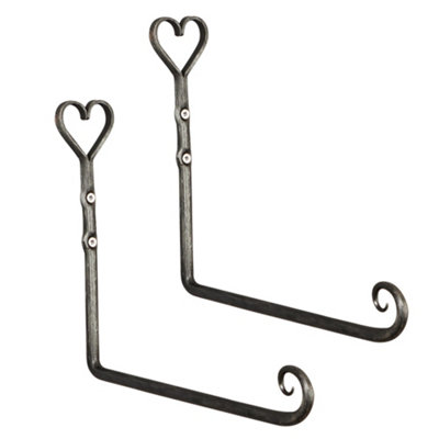 Set of 2 Traditional Heart Iron Wall Bracket Outdoor Basket Hanger Garden Hanging Basket Bracket