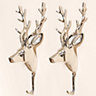 Set of 2 Traditional Silver Brushed Nickel Stag Bust Wall Hooks