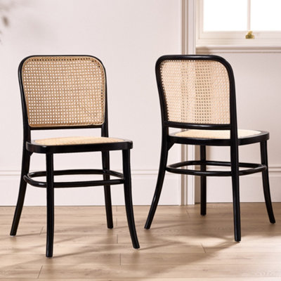 Set of 2 Traditional Style Noir Rattan Indoor Furniture Dining Chairs