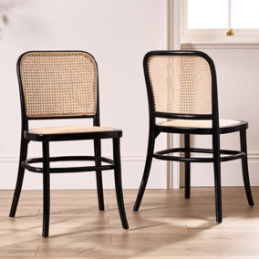 Set of 2 Traditional Style Noir Rattan Indoor Furniture Dining Chairs