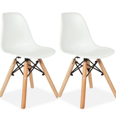 Set of 2 Tulip Kids Children Chairs Strong Plastic Seat with Wooden Legs White