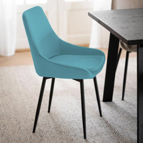 Set Of 2 Turquoise Velvet Padded Dining Chair With Black Metal Legs