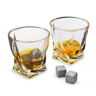 Set of 2 Twisted Glasses with Ice Stones