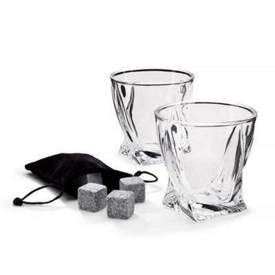Set of 2 Twisted Glasses with Ice Stones