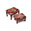 Set of 2 Upholstered Nesting Footstools - Decorative Woven Design Deeply Padded Foot Stools with Mahogany-Stained Wooden Frame