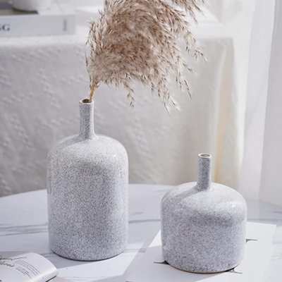 Set of 2 Vases Grey White Modern Ceramic Decorative Pottery Glazed