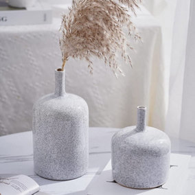 Set of 2 Vases Grey White Modern Ceramic Decorative Pottery Glazed Stoneware Vases