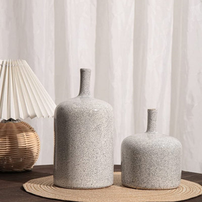 Set of 2 Vases Grey White Modern Ceramic Decorative Pottery Glazed Stoneware Vases