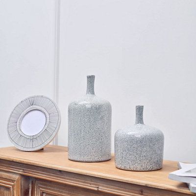 Set of 2 Vases Grey White Modern Ceramic Decorative Pottery Glazed Stoneware Vases