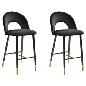 Set of 2 Velvet Bar Chairs Black FALTON