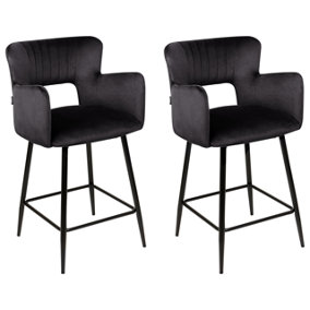 Set of 2 Velvet Bar Chairs Black SANILAC