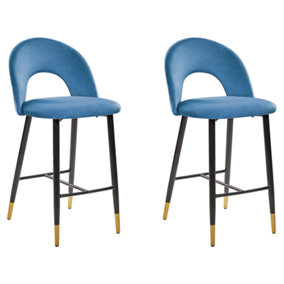 Set of 2 Velvet Bar Chairs Blue FALTON