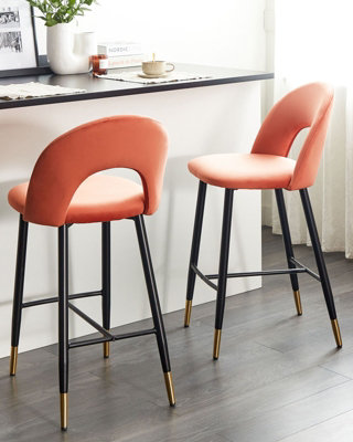 Set of 2 Velvet Bar Chairs Coral Red FALTON