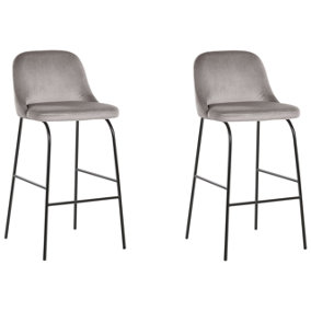 Set of 2 Velvet Bar Chairs Grey NEKOMA