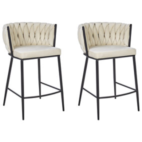 Set of 2 Velvet Bar Chairs Light Beige MILAN