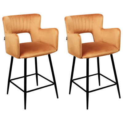 Set of 2 Velvet Bar Chairs Navy Orange SANILAC