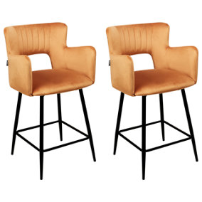 Set of 2 Velvet Bar Chairs Navy Orange SANILAC