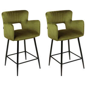 Set of 2 Velvet Bar Chairs Olive Green SANILAC