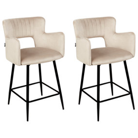 Set of 2 Velvet Bar Chairs Taupe SANILAC