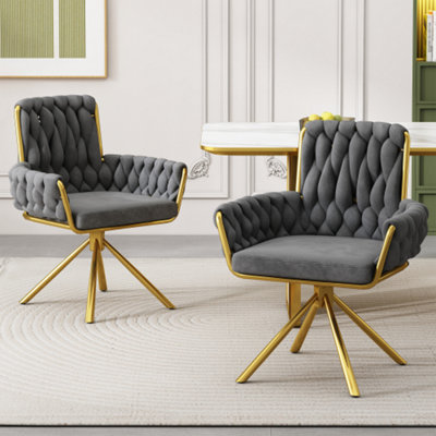 Set of 2 Velvet Dining Chair Single Luxurious Living Room and Bedroom Swivel Chair with Four Metal Support Legs Gray DIY at B Q