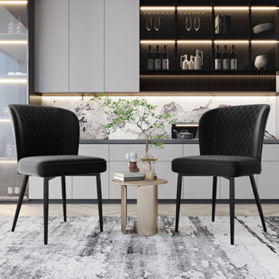 Set of 2 Velvet Dining Chairs, Black, Modern Vanity Chair with Metal Legs, Upholstered Backrest for Dining or Living Room