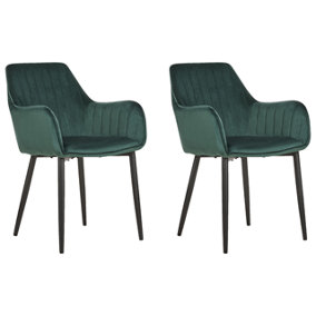Set of 2 Velvet Dining Chairs Dark Green WELLSTON