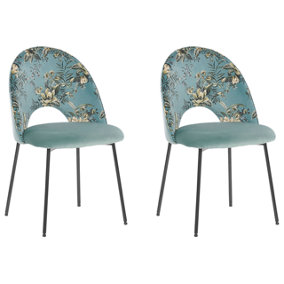 Set of 2 Velvet Dining Chairs Floral Pattern Green COVELO