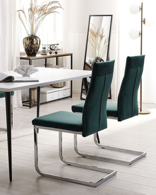 Set of 2 Velvet Dining Chairs Green ROCKFORD