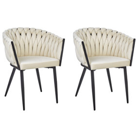 Set of 2 Velvet Dining Chairs Light Beige MILAN