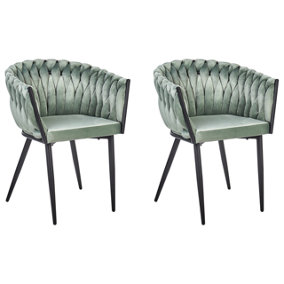 Set of 2 Velvet Dining Chairs Light Green MILAN
