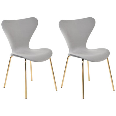 Set of 2 Velvet Dining Chairs Light Grey and Gold BOONVILLE | DIY at B&Q