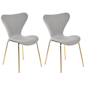 Set of 2 Velvet Dining Chairs Light Grey and Gold BOONVILLE